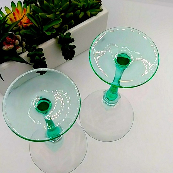 COPY- 2 Aqua Stemmed Martini Glasses. Calla lily Stem. - Picture 5 of 7